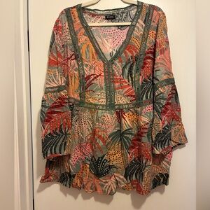 Evan’s Colorful Leaf Print Tunic Top